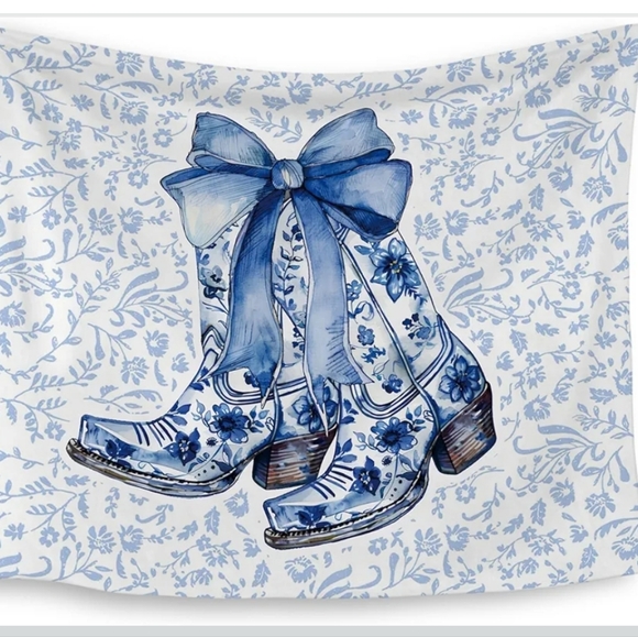 Other - NEW! Blue and White Floral Wall Tapestry with Cowgirl Boots